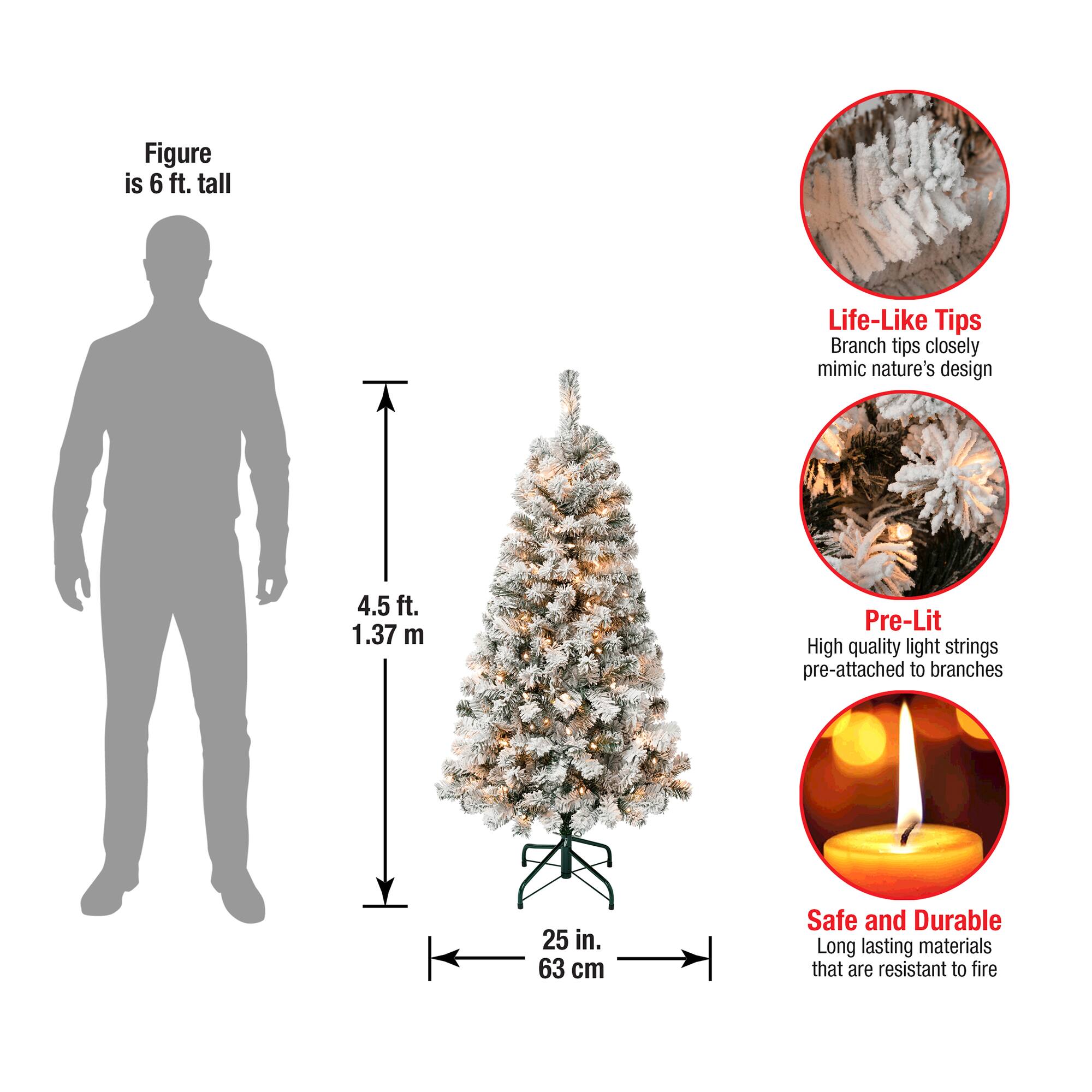4.5ft. Pre-Lit Flocked Acacia Artificial Christmas Tree, Clear Lights